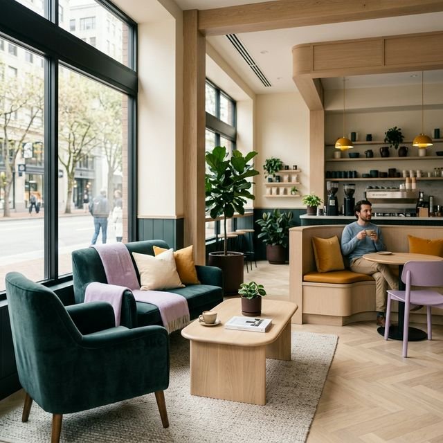 Interior of Little Ghost Coffee showing comfortable seating and welcoming atmosphere