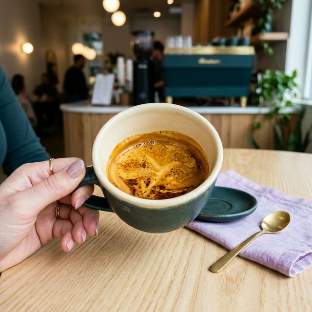Close-up of a double shot of Ghost Espresso with deep, complex crema